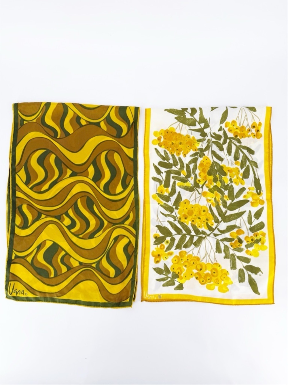 2 Uena Vintage Rectangular Scarves Yellow and Green